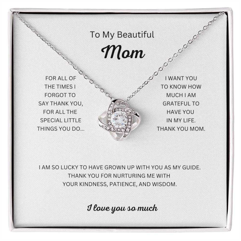 To My Beautiful Mom Love Knot Necklace and Pendant