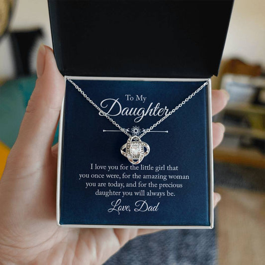 To My Daughter Love Knot Necklace and Charm Christmas Gift from Dad