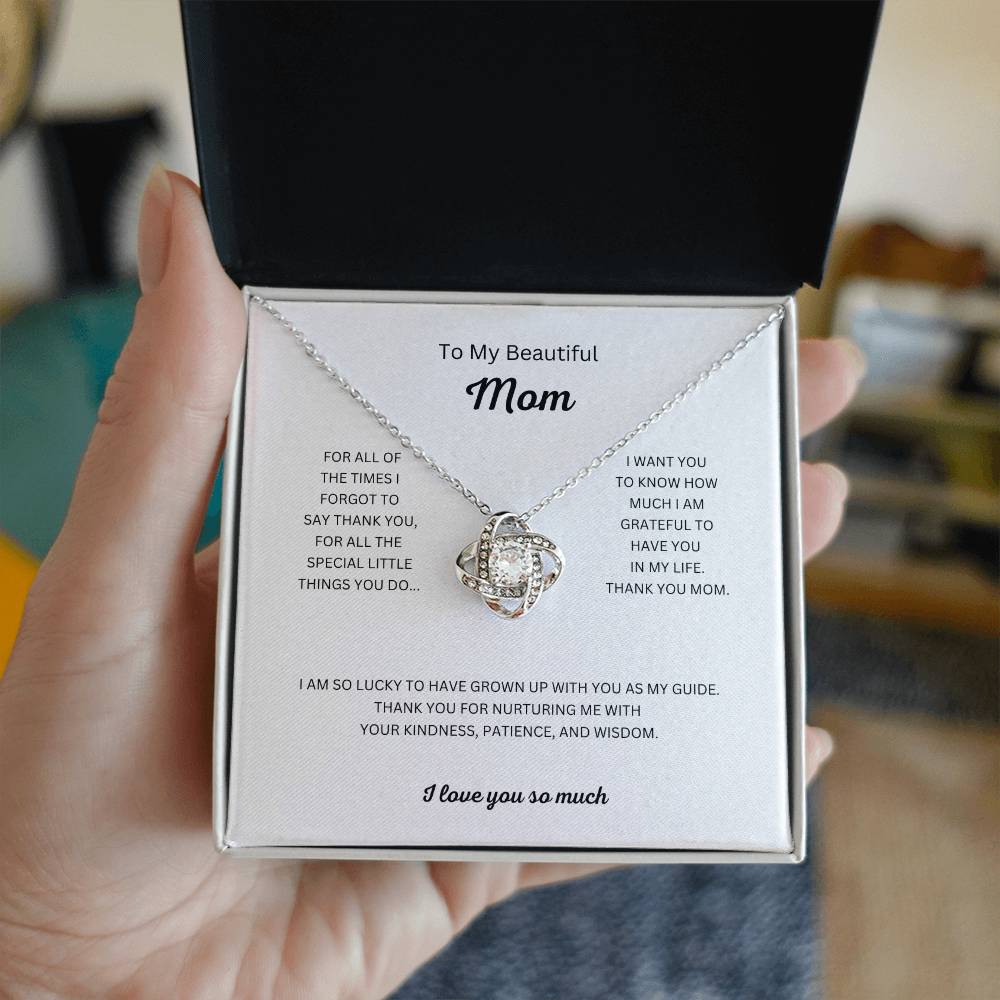 To My Beautiful Mom Love Knot Necklace and Pendant