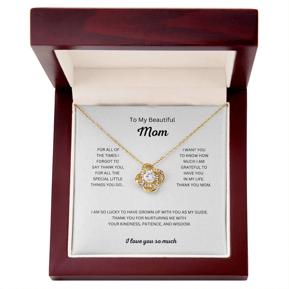 To My Beautiful Mom Love Knot Necklace and Pendant