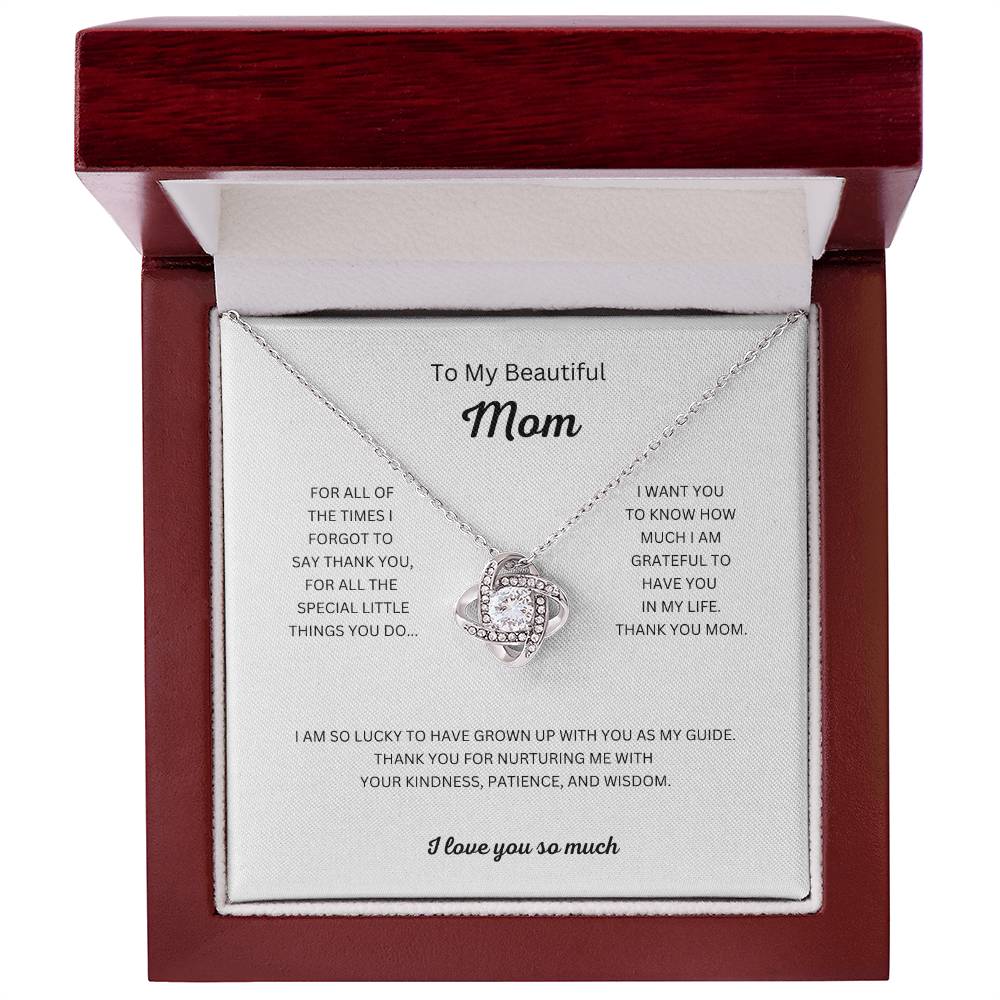 To My Beautiful Mom Love Knot Necklace and Pendant